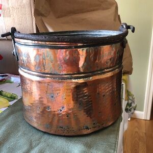 Vintage Copper cauldron with iron handle